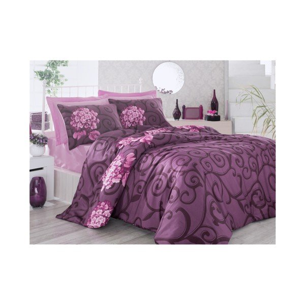 Lenzuola viola con lenzuolo per letto matrimoniale Buket, 200 x 220 cm - Mijolnir