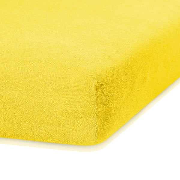 Lenzuolo elastico giallo scuro ad alto contenuto di cotone, 160/180 x 200 cm Ruby - AmeliaHome