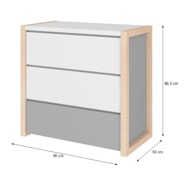Cassettiera grigia a 3 cassetti Pinette - BELLAMY-image-2