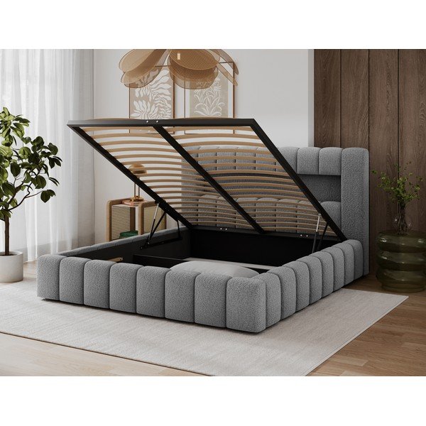 Letto matrimoniale imbottito grigio con contenitore con rete inclusa 160x200 cm Lamica – ELTAP-image-4