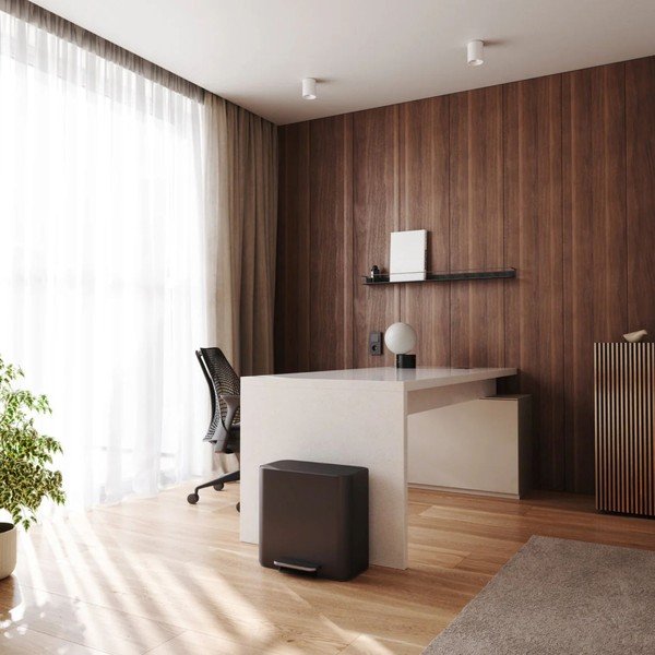 Cestino per la spazzatura nero opaco in acciaio per raccolta differenziata/con pedale 15 l Dual Mini – simplehuman-image-1