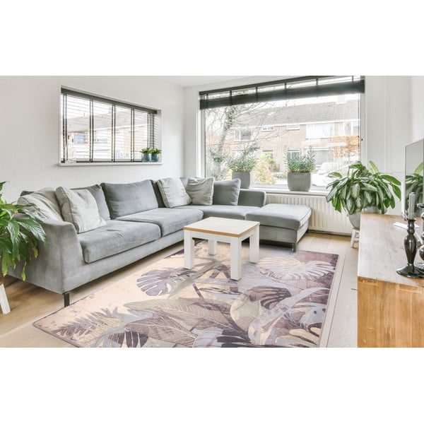 Tappeto in lana grigio crema 160x240 cm Plants - Agnella-image-1