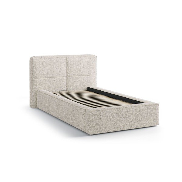 Letto singolo imbottito beige con contenitore con rete inclusa 90x200 cm Darren – Micadoni -image-2