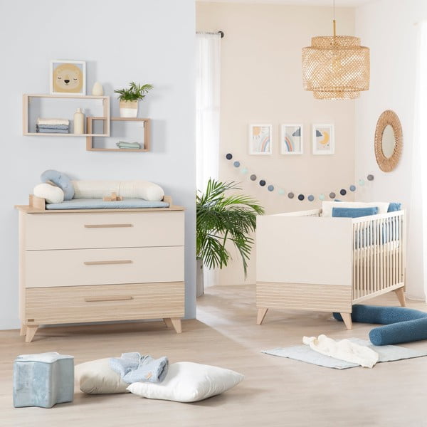 Cassettiera per bambini color crema/di colore naturale con effetto rovere con fasciatoio 110x98x75 cm Sidney – Roba-image-1
