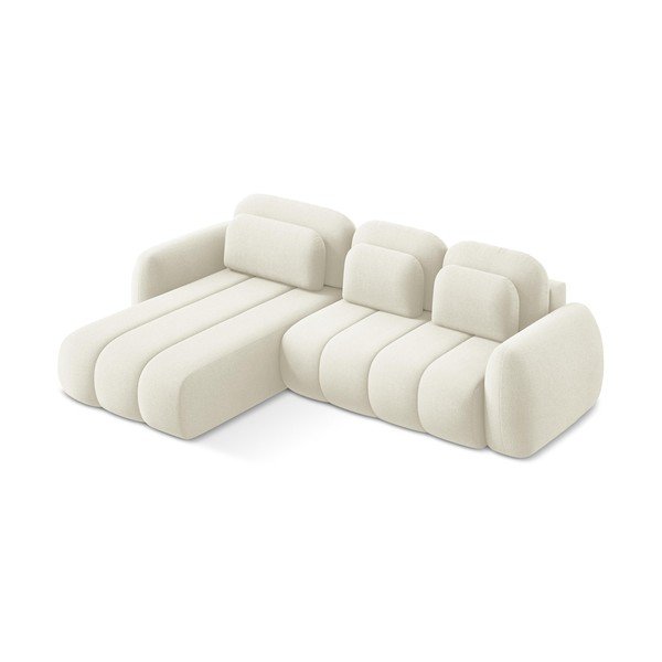 Divano angolare beige allungabile/con contenitore (con penisola a sinistra/con chaise lounge) con rivestimento in bouclé Pele – Makamii-image-2