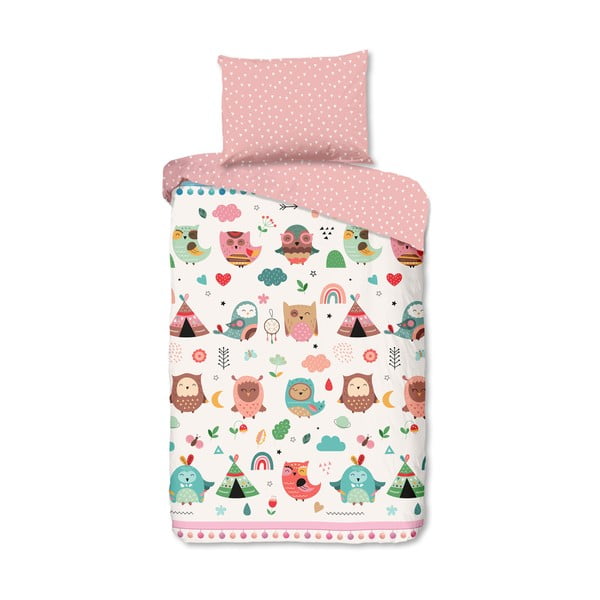 Set copripiumino e federa da bambini rosa in cotone per letto singolo 140x200 cm Wise – Good Morning