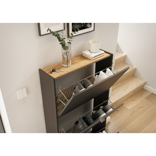 Scarpiera color antracite con ante ribaltabili 71x127x22 cm Ameca – Germania-image-1