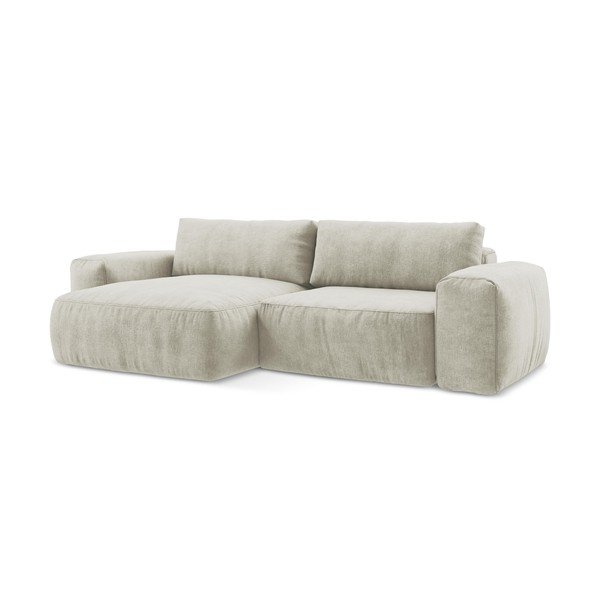 Divano angolare beige allungabile (con penisola a sinistra/con chaise lounge) con rivestimento in ciniglia Kuki – Makamii-image-2
