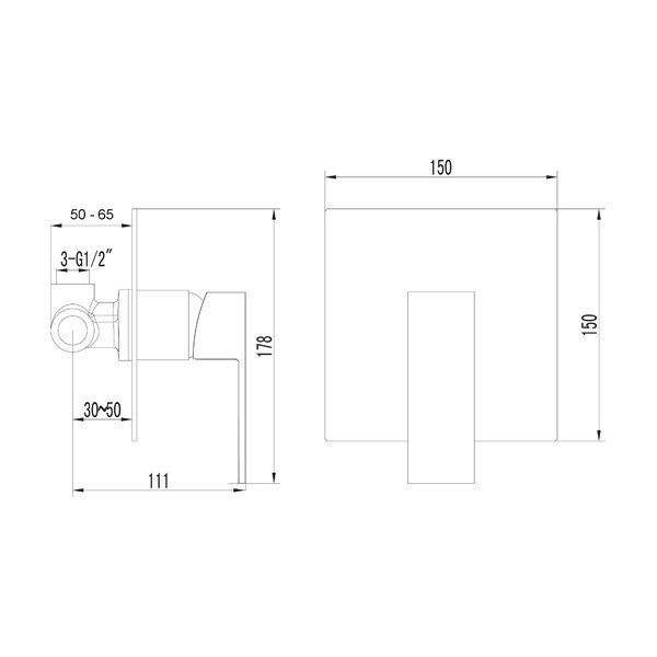 Rubinetto per doccia in argento lucido da incasso (con una uscita) Latus – Sapho-image-1