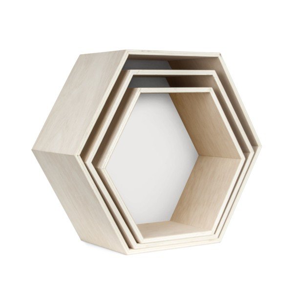 Set di 3 mensole da parete bianche e marroni Hexagon - Little Nice Things