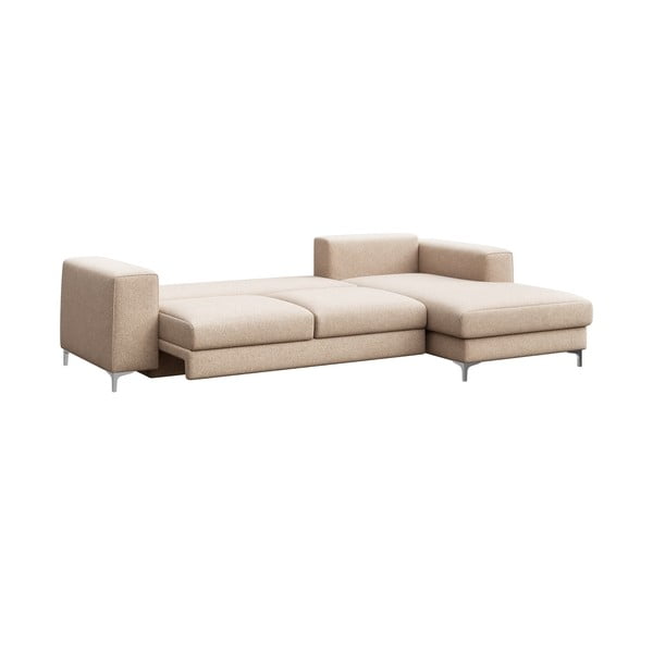 Divano angolare beige allungabile e con contenitore (con penisola a destra e chaise lounge) rivestito in bouclé Rene – Rodier-image-3