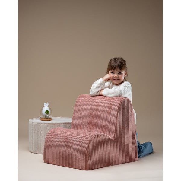 Poltrona per bambini rosa con rivestimento in velluto a coste Cloud – Wigiwama-image-2