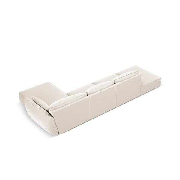 Divano angolare beige (con penisola a destra/con chaise lounge) con rivestimento in velluto Vanda – Mazzini Sofas-image-3