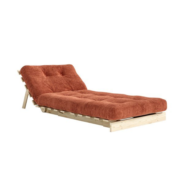 Poltrona stile futon color terracotta allungabile con rivestimento in velluto a coste Roots – Karup-image-4