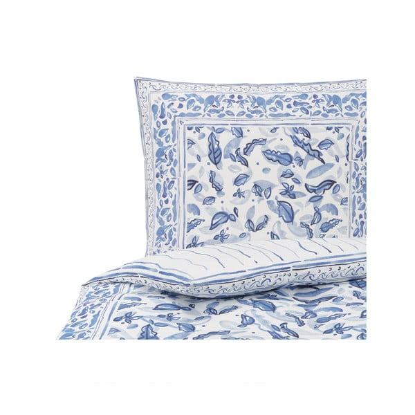 Biancheria da letto singola blu e bianca in cotone sateen , 155 x 220 cm Ryle - Westwing Collection-image-2