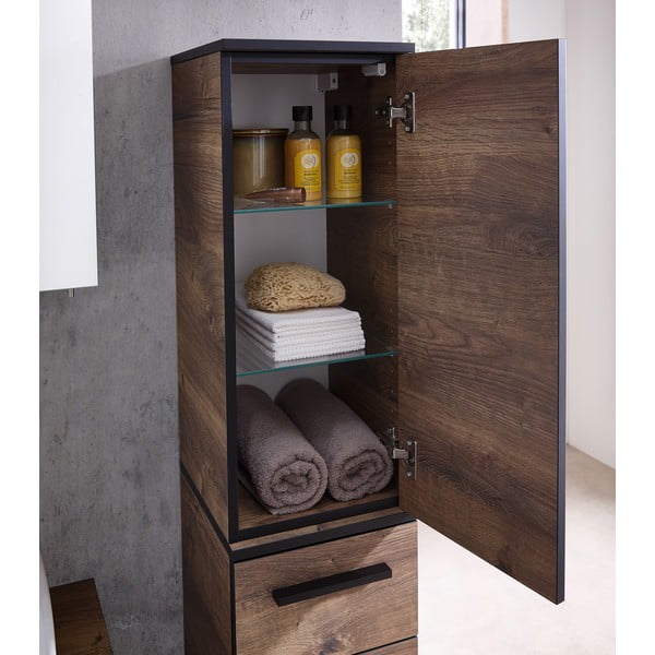 Mobile bagno sospeso marrone in rovere decorato 30x72 cm Set 374 - Pelipal-image-1