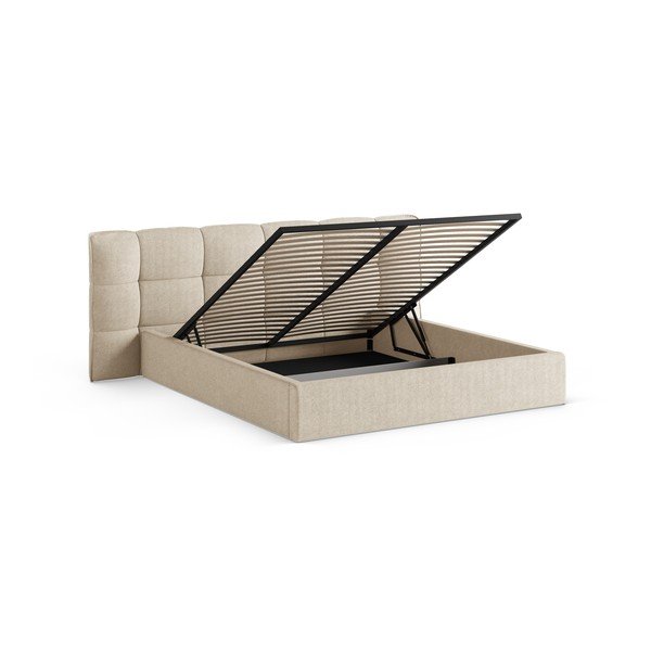 Letto matrimoniale imbottito beige con contenitore con rete inclusa 160x200 cm Eric – Micadoni -image-2