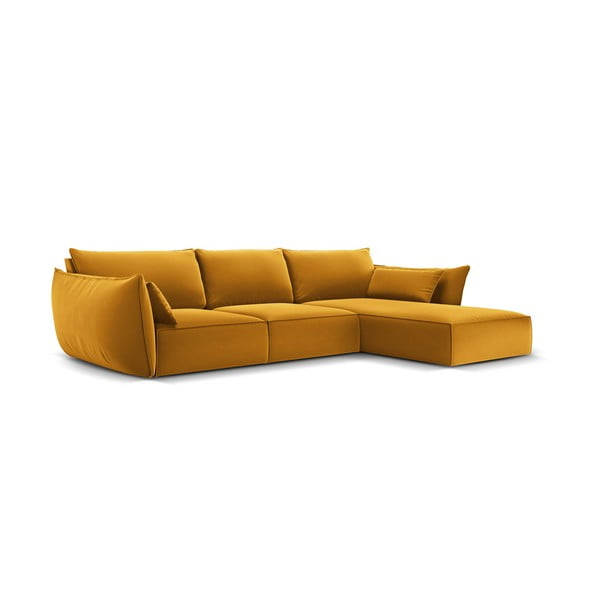 Divano angolare color senape (con penisola a destra/con chaise lounge) con rivestimento in velluto Vanda – Mazzini Sofas-image-2