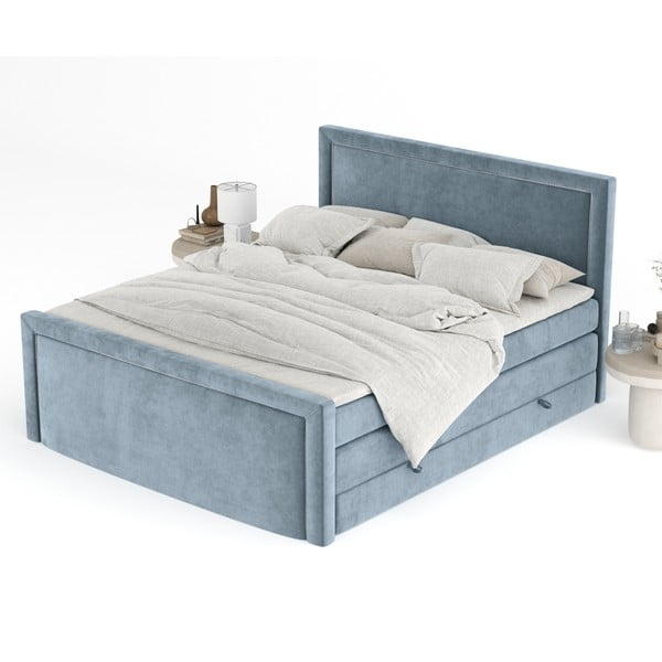 Letto boxspring blu con contenitore 160x200 cm Lavenda – Maison de Rêve-image-4