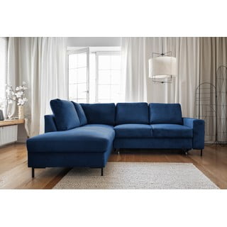 Divano letto angolare in velluto a coste blu scuro (angolo sinistro) Lofty Lilly - Miuform