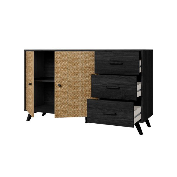 Cassettiera bassa nero/naturale 136x81 cm Hanoi - Marckeric-image-3