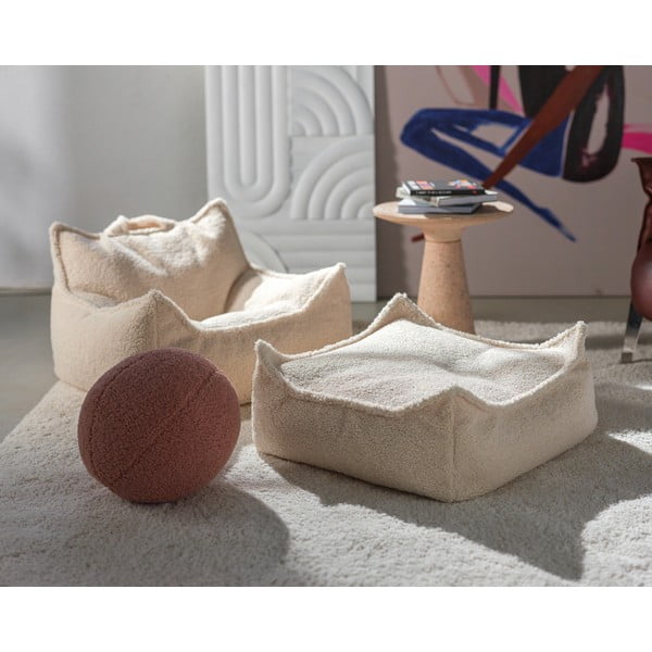 Pouf a sacco per bambini color crema con rivestimento in bouclé Square – Wigiwama-image-3