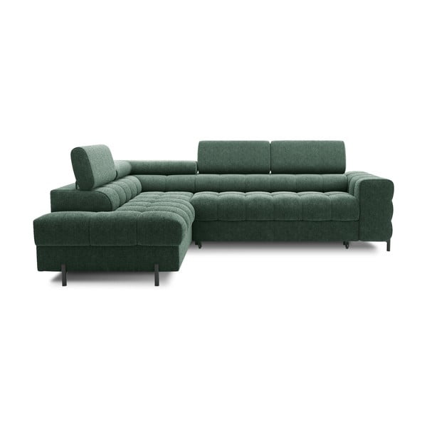 Divano angolare verde allungabile/con contenitore (con penisola a sinistra/a L) con rivestimento in bouclé Ferucce – ELTAP