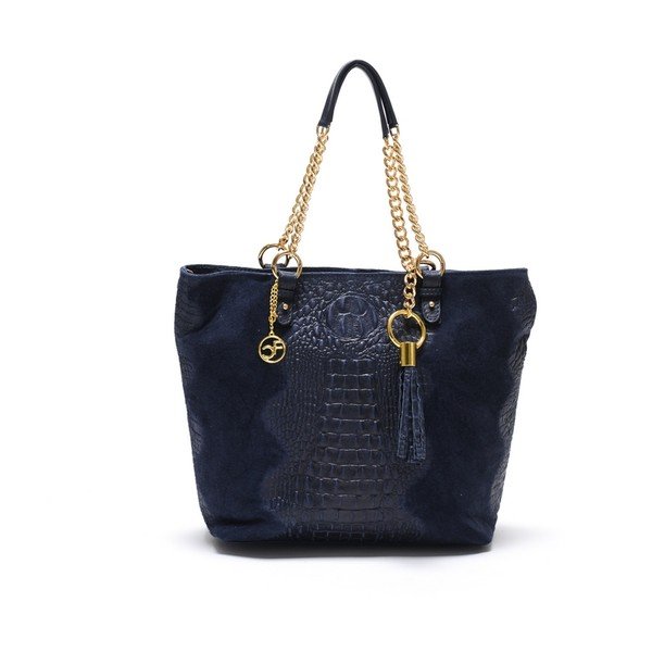 Kožená kabelka Carla Ferreri 863 Blu Scuro