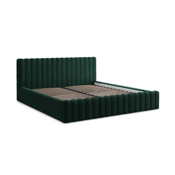 Letto matrimoniale imbottito verde scuro con contenitore con rete inclusa 160x200 cm Lemi – Makamii-image-2