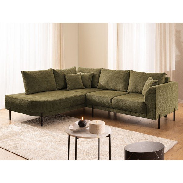 Divano angolare verde (con penisola a sinistra/a L) con rivestimento in ciniglia Mauris  – Ropez-image-4