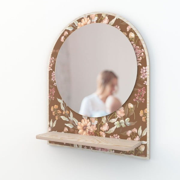 Specchio a parete con mensola ø 35 cm Autumn Meadow - Dekornik