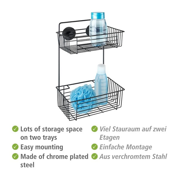 Mensola a muro nera a due livelli per il bagno Vacuum-Loc® Pavia Bari - Wenko-image-2