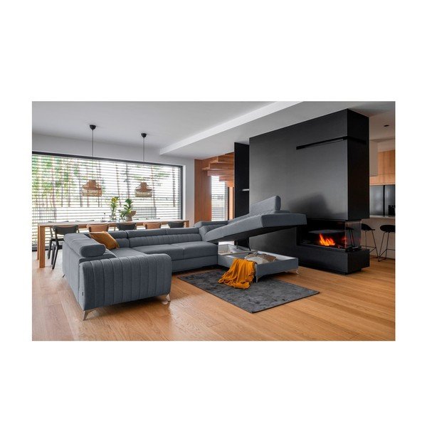 Divano angolare blu allungabile/con contenitore (con penisola a destra/a U) Louis – ELTAP-image-2