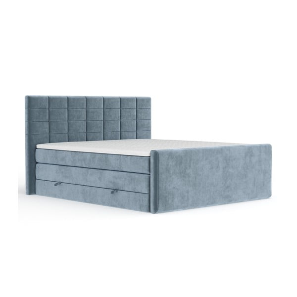 Letto boxspring blu con contenitore 200x200 cm Ava – Maison de Rêve