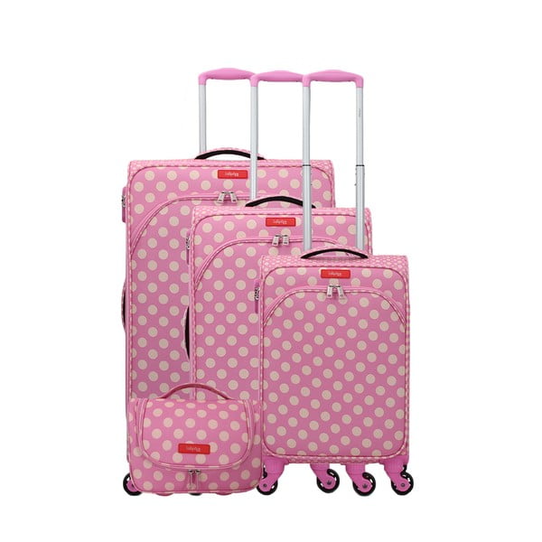 Set di 3 valigie rosa su 4 ruote e custodia per cosmetici Lollipops - LOLLIPOPS