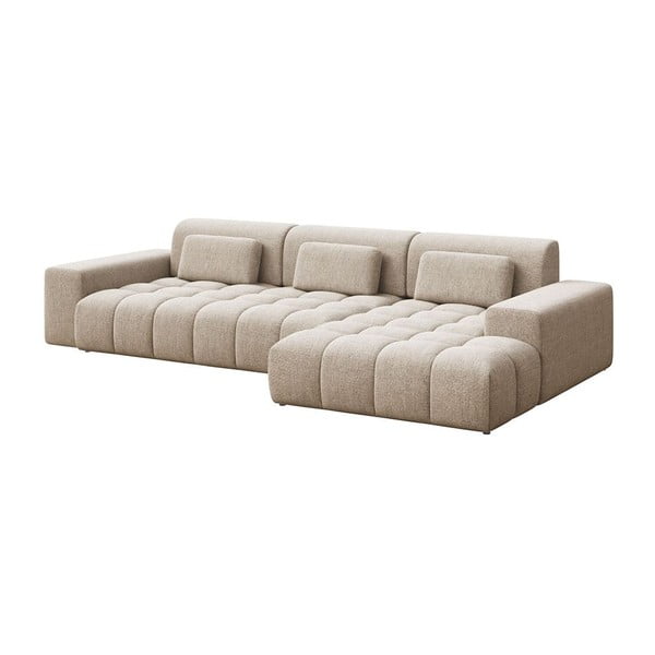 Divano angolare beige (con penisola a destra/con chaise lounge) con rivestimento in ciniglia Chevi – Ghado-image-2