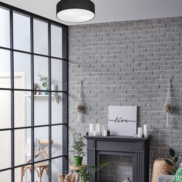 Lampada da soffitto nera con paralume in tessuto ø 45 cm Vivian - LAMKUR-image-1