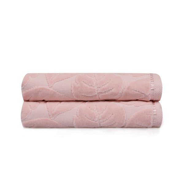 Set di 2 asciugamani in cotone sateen rosa cipria Madame Coco Velver, 50 x 90 m - Foutastic-image-2