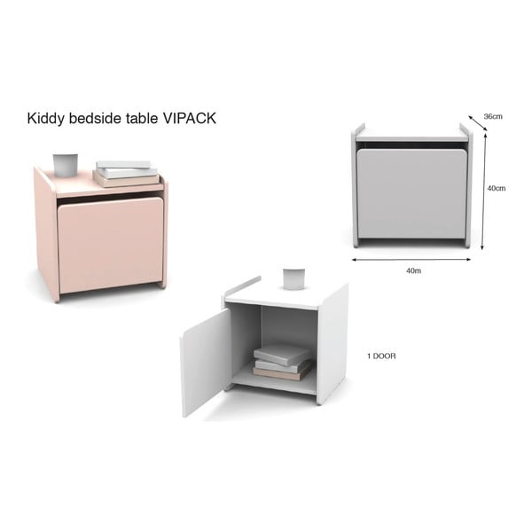 Comodino bianco per bambini Kiddy - Vipack-image-3