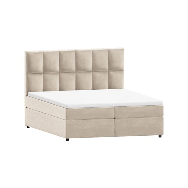 Letto matrimoniale imbottito bianco crema con spazio contenitivo 200x200 cm Flip - Ropez