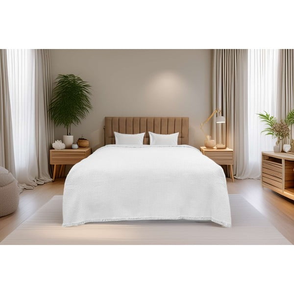 Copriletto bianco in cotone 140x200 cm Waffle – Mijolnir-image-1