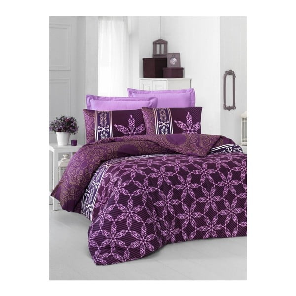 Biancheria da letto in cotone sateen con lenzuolo per letto matrimoniale Alisa Lilac, 200 x 220 cm - Mijolnir