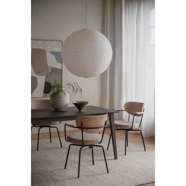 Sedia da pranzo nera/beige in metallo con braccioli Merrick – Rowico-image-2