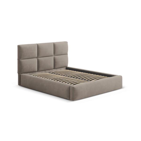 Letto matrimoniale imbottito marrone chiaro con contenitore con rete inclusa 180x200 cm Libera – Windsor & Co Sofas-image-2