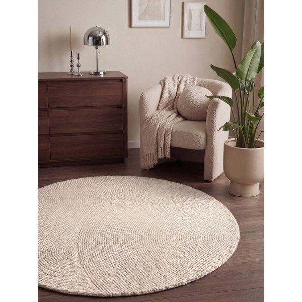 Tappeto rotondo colore naturale chiaro in lana tessuto a mano ø 150 cm Calmio – Hanse Home-image-1