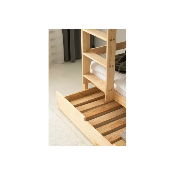 Letto da bambini a castello/estraibile di colore naturale con contenitore con rete inclusa 80x200 cm CLPBN – Adeko-image-3