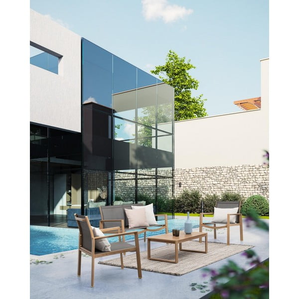 Set di mobili da giardino di colore naturale in alluminio per 4 persone Kallen   – Bizzotto-image-1