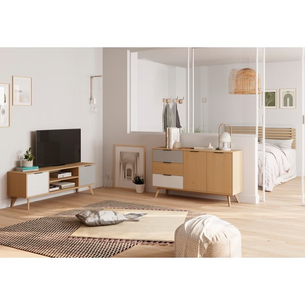 Tavolo TV in legno di pino di colore naturale 140x53 cm Elfa - Marckeric-image-1