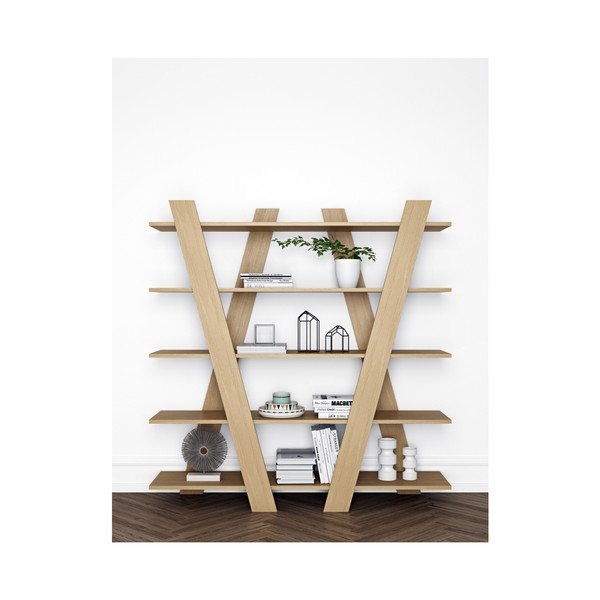 Libreria in rovere decorato in colore naturale 156x160 cm Wind - TemaHome-image-1