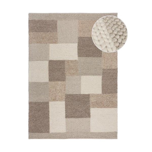 Tappeto beige tessuto a mano con lana 160x230 cm Minerals Patchwork - Flair Rugs